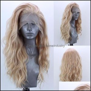 Wholesale blonde curly synthetic wigs resale online - Hair Products Synthetic Wigs Marquesha T Part Curly Lace Front Wig For Women Glueless Heat Resistant Fiber Gloden Blonde Drop Delivery