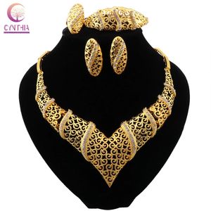 Afrikanische Perlen Kristall Schmuck Set Marke Dubai Gold Farbe Halskette Sets Großhandel Kunden Nigerianischen Braut Perlen Schmuck