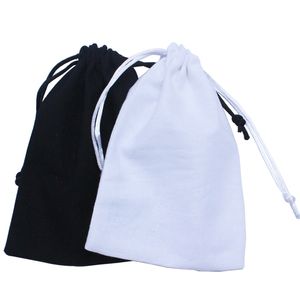 (50st / lot) Svart bomull Drawstring Bag Recycle White Present Dammpåse Anpassa storlek och 210805