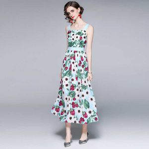 Mulheres Verão Desenhador Elegante Design Floral Dress Sexy Slim Party Party Robe Feminino Céu Azul Vintage Holiday Maxi Vestido Vestidos 210525