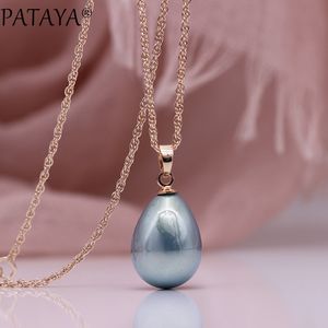 Pataya 328 årsjubileum Vattendroppe Långt halsband Kvinnor Mode Smycken 585 Rose Gold Wedding Fine Cute Shell Pearls Pendants