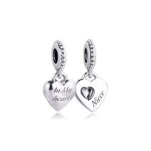 CKK Fit Pandora Bracelets Aunt & Niece Split Heart Charms Silver 925 Original Beads for Jewelry Making Sterling DIY Women Q0531