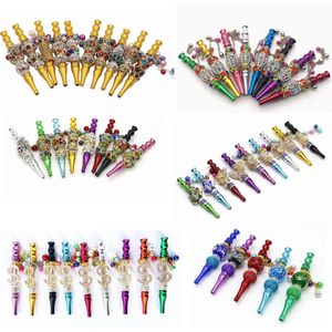 Metal Blunt Holder Shisha Hookah Mouth Tips pipe Handmade Inlaid Jewelry ball Alloy Cigarette holders Mouthpieces Diamond Smoking pipes