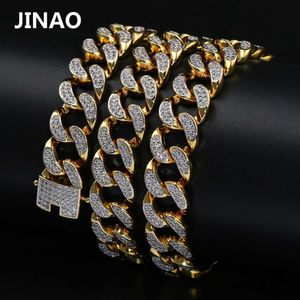 JINAO Hip Hop New Style Male Micro Pave Cubic Zircon Necklace All Iced Out Gold Color Bling Jewelry Cuban Chain20 24 30Length X0509