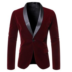 Erkekler Için Şarap Takım Elbise toptan satış-Erkekler Şarap Kırmızı Kadife Süet Iş Rahat Elbise Ince Blazer Ceket Homme Moda Sahne Partisi Resmi Suit Ceket