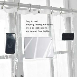 Phone Tablet Holder Shower Curtain Liner with Pockets Eco-friendly EVA Quick-dry Clear Curtain Home Decoration Bathroom Curtain 210609