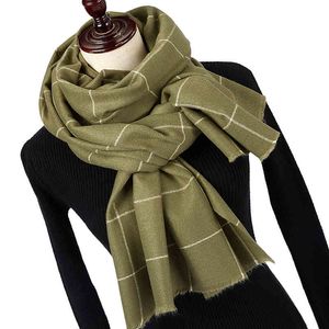 Winter Solider Color Knitting Fashion Plaid For Women Ladies Cashmere Pashmina Long Scarf Thicker Warmer Cape