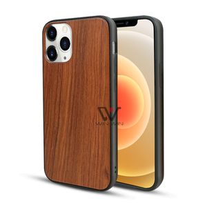 För Apple iPhone 11 12 Pro max 8 7 6 Plus Telefon Shell Fodral Natural Walnut Wood Ultra Slim Protective Wooden Cover TPU Bumper Cover Case Top-Selling Custom