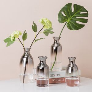 ノルディックガラス花瓶銀勾配乾燥北欧花花瓶装飾家の装飾植物鍋家具クリスマスギフト210310