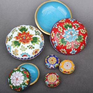 Färgglada Emalj Filigree Koppar Round Smycken Box Kinesisk stil Cloisonne Dekoration Smycken Förpackning Case Kvinnor Present