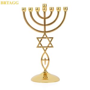 Brtagg Menorah, 7 grenar Je ljushållare, Star av David Candlestick Messias dekorationer 211105