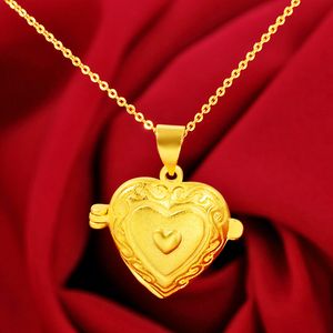 愛のハート形の18Kイエローゴールドいっぱいロマンチックな女性ペンダントチェーンネックレスチャームレディジュエリーギフト