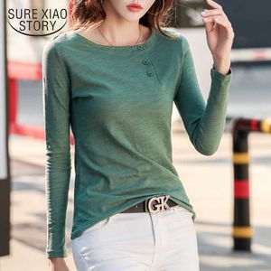 秋オールマッチプラスサイズの女性のTシャツ長袖TシャツコットンボトムリングOネック韓国風シャツBlusas 10801 210528