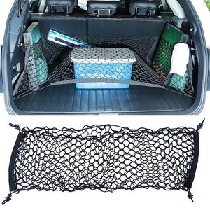 Organizador de carros 120cm x 70cm Universal Trunk Bagage Storage Cargo Organizador de nylon malha elástica com 4 ganchos de plástico