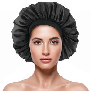 Moda Satin Bonnet Jedwab Kędzierzawy Naturalne Długie Włosy Sleep Cap Kobiety Noc Duży Oversized Headbands z elastycznym zespołem