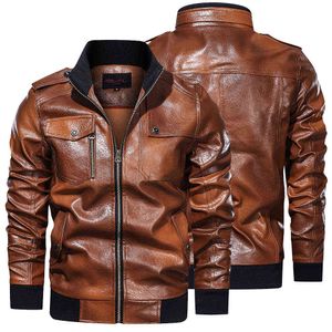 Winter Jacket Men Leather Bomber Jacket Fashion Motorcycle Jacket Vintage Biker Coat Military Tops Outwear Winter Coat 210603