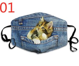 Maschere in denim Cat e Dog Faces Masks Moda può mettere PM2.5 Maschera di cotone adulto a prova di polvere PM2.5