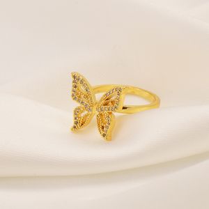 Women Luxury Butterfly Ring 24K Yellow Fine Solid Gold Filled White Simulated Diamond Nipple Piercing Over