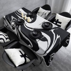 Tovaglia in tessuto impermeabile bianca e nera, tovaglia rettangolare per tavolino da scrivania