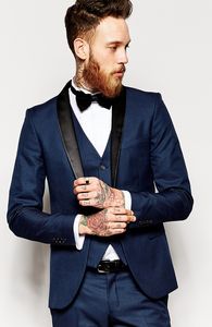 Новые Groomsmen Shawle Black rapel Groom Tuxedos Navy Blue Men Suites свадьба / выпускной / ужин Best Man Blazer (куртка + брюки + галстук + жилет) W991