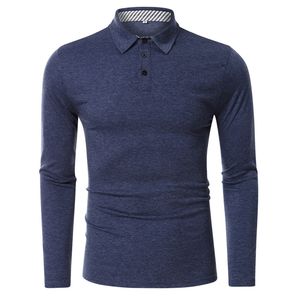 Дизайн мужские длинные рукава рубашки поло сплошной цветовой тонкий случайные базы поло рубашки поло людей носит S