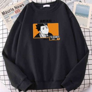 Japansktecknad Haikyuu Yuu Nishinoya Printing Hoodies Mjuka Märke Toppar Termal Vintage Mens Sweatshirt Plus Size Herr Hoodie H1218