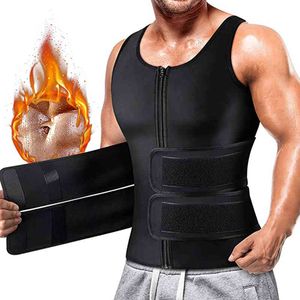 Sweat Vest Body Shaper för Mens Midja Trainer Zipper Neopren Bastu Suit Tank Top Workout Viktminskning Justerbar rem