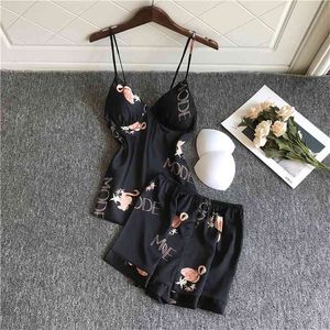 QWEEK Flamingo Pajamas Satin Pijama Mujer Lounge Wear Nightie Sleepwear Pyjamas Set Women Sexy Nightwear Drop 210831