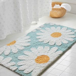 Daisy Bathroom Mat Nordic Fluffy Mattan Area Rug Bath Room Floral Absorberande Anti Slip Pad Bathmat Doormat Heminredning 210928