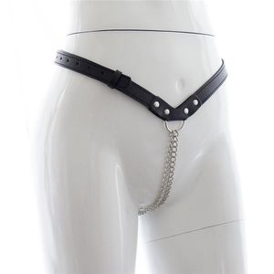 Belts Sexy Female Exotic PU Leather Panties Black Chain Thong Chastity Belt Adjustable Underwear Bondage For Women