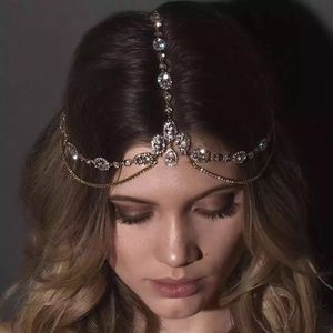 Crystal forehead with chain headdress women's shiny Rhine Stone Bridal Wedding Hair Jewelry