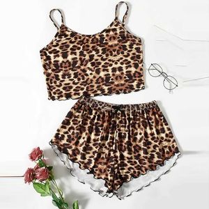 Tuta da pigiama da donna con stampa leopardata Summer Home Wear Sexy Crop Camis Shorts Sleepwear Lingerie Set pizama dla kobiet A30 Q0706