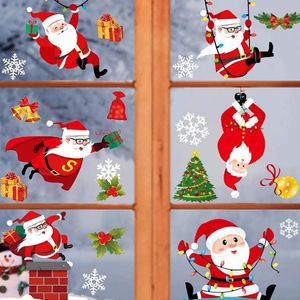 Decorazioni natalizie Vetrofania Simpatico Babbo Natale Fiocco di neve Adesivi murali albero di Natale Adesivo in vetro rimovibile Home Shop Decorazione artistica