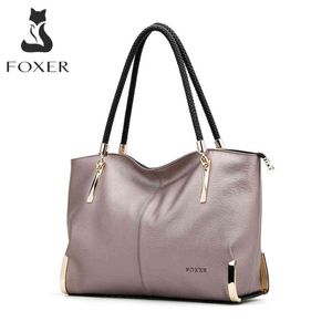 FOXER Brand Women's Cow Leather Handbags Female Shoulder bag digner Luxury Lady Tote Large Capacity Zipper Handbag for Women