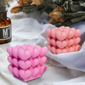 Bastelwerkzeuge 3D-Blasen-Kerzenform, Würfel, überlappendes Herz, Silikonform für Seife, Schokolade, DIY-Herstellung, Valentinstagsgeschenk, JJA12067