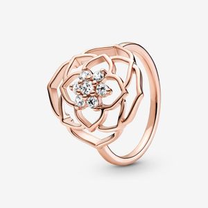 100% 925 Sterling Silver Rose Petals Pierścień Oświadczenie dla kobiet Pierścionki Ślubne Biżuteria