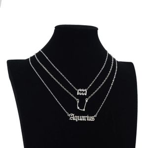 3PCS/SET Charm Twelve Constellation Zodiac Sign Pendant Link Chain Necklace For Women Fashion Jewelry Gift Cancer Leo