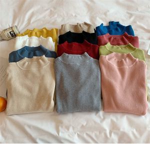Jesień Winter Pullover Moda Temperament Koreański Half High Collar Slim Knitwear Sweter Panie Wszystkie mecz z długim rękawem TT0098 Y0825