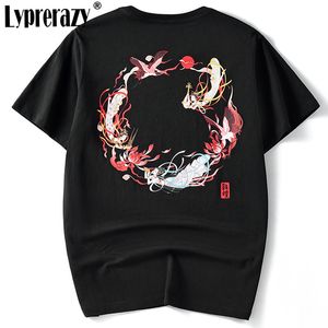 Casual estilo chinês manga curta t-shirt de algodão homens impressão tees tops moda