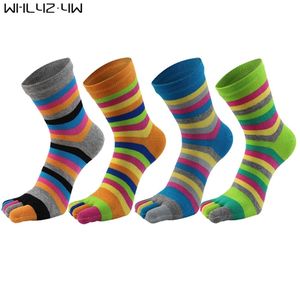 5 пар сочетание хлопчатобумажная женщина пять пальцев носки радуги полосатый хорошее качество упругие девушка хараджуку носки с тойновелти марка 211204