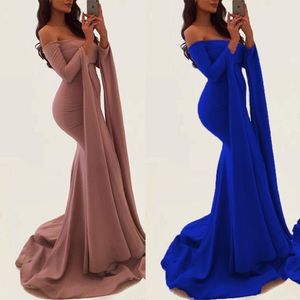 Off-Shoulder Fishtail Evening Party Dresses Slash neck Sheath Solid Custom Made Off-Sleeve Sweep Train Gowns High Quality