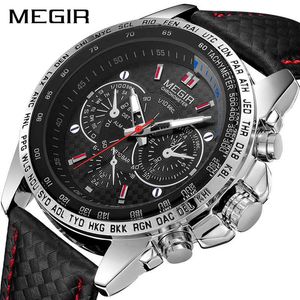 Megir Mens Zegarki Top Marka Luksusowy Zegarek Kwarcowy Mężczyźni Moda Luminous Army Wodoodporna Mężczyźni Wrist Watch Relogio Masculino 1010g X0625