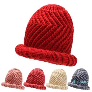 Beanies Winter Elder Woman Warm Hat Middle Age Lady Fashion Woolen Knitted Grandma Cap Gorras Stripes Mother Scarf Balaclava Beanie