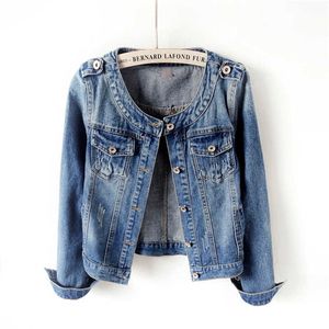 2019 Autumn Women O-Neck Denim Jacket Hot Boyfriend Jean Coat Vintage Streetwear Basic Outerwear Short Top Plus Size 6XL SE432 Y0827