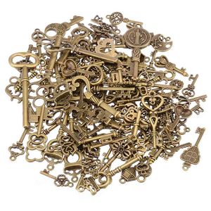 125 teile/satz Vintage Antike Bronze Skelett Schlüssel Fancy Herz Bogen Anhänger Dekor Halskette DIY Hängen Jewerlly Decor 210727
