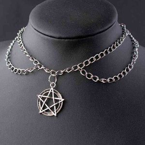 Multilayer Chain Necklace Arrow Collares Skull Moon Wave Pendant Gothic Witch Supernatural Pentagram Choker For Women Jewelry G1206