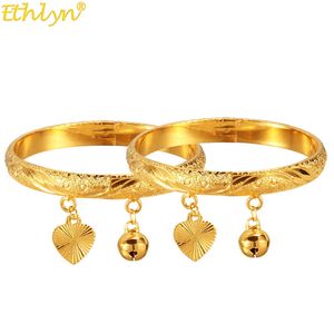 Infant Bangles Bracelet Gold Color Bells Heart Love Pendant Baby Girl Boy Jewelry Anklet Bangles Newborn Baby Lovely Bracelets Q0717