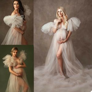 Белые иллюзионные оборманы свадебной куртки Женщины для беременных робот Детский душ Кимоно Беременная вечеринка Питаниевая одежда Купальни ночной рубашки Shawel