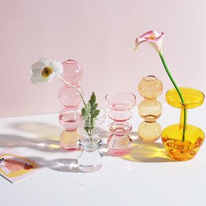 Heminredning Glas Vase Room Decoration Flower Pot Modern Color Crystal Transparent Hydroponic Plant Blommarrangemang Art 210310