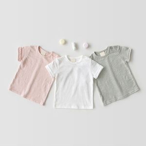 Baby Clothes Pure Color T-shirt Cotton Breathable Toddler Tops Summer Short Sleeve Pullover Fashion Kids Clothing 3 Designs BT6470